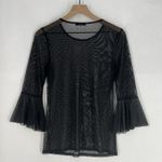 Soprano  Womens Top Size S Polka Dot Sheer Mesh Top Bell Sleeves Black Whimsygoth Photo 7