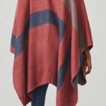 BB Dakota Maroon, Navy & Gray Striped Poncho Photo 1