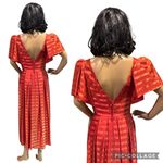 American VTG unbranded Jacquard stripe orange formal short sleeve dress x small Photo 2