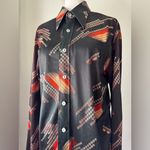 Vintage ‘70s Multicolored Disco Oversized Lapel Button Down Shirt Black Size XL Photo 2