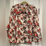NWOT Potpourri Size 1X Rose Floral Print Button Down Denim Shacket Top Pockets Pink Photo 0