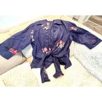 Neiman Marcus  Navy Blue Linen Tie Front No Button Embroidered Jacket L Photo 1