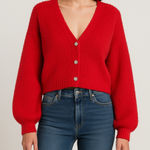 No Boundaries ❤️  Red Knit Cardigan | Rhinestone Buttons | Size L (11–13)(A189) Photo 0