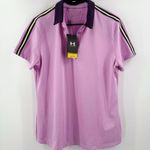 Under Armour  Golf Polo Size Large UPF 30 Athletic Short Sleeve NWT Purple Stripe Photo 9
