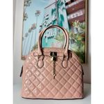 ALDO Pastel Pink Quilted Patent Faux Leather Satchel Bag Structured Purse OS Photo 5