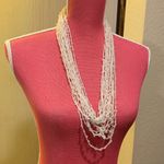Hand crocheted scarf necklace in white multi strand beaded Photo 7