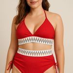 Womens Bikini Set Size L Red Knit High Waist Boho Chic‎ Beach Swimwear Summer Size L Photo 0