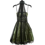 Vintage Y2K Cumbia Dress XS Green Satin Black Mesh Goth Fairycore Party Whimsy Photo 5