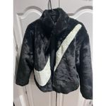 Nike Women’s Faux Fur Swoosh Jacket Black White DO3791-010 Size XS New Photo 5