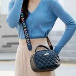 Quilted Square Bag Metal Decor PU Black Zipper Photo 1