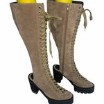 Y.E.S Dashawn Tan Lace Up Platform Knee High Boots 9 Photo 0