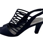 Impo Size 6.5 Strappy Navy Blue Peep-Toe Heels With Slingback Stiletto Heel Photo 4
