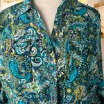 Studio Works NWT! Teal & Lime Paisley Pocket Rolled Sleeve Blouse Size 2X Photo 2