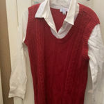 FINAL MARKDOWN Denim&Co. Cable Knit Sweater Vest with White attached Shirt small Red Photo 0