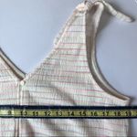 Loft  Bow Strap Button Front Linen Stripes Flounce Dress Ivory Multi-Color Medium Photo 9