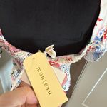 NWT Monteau Smocked Square Neck Puff Sleeve Crop Top Tropical Print Hawaiian‎ XL White Photo 4