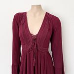 Torrid [] Burgundy Maroon Red Crinkle Gauze Lace Up Skater Boho Mini Dress Sz 1X Photo 3