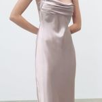 ZARA SATIN LINGERIE STYLE MIDI DRESS Straight Neck Adjustable Thin Straps GRAY XS NEW Photo 4