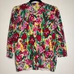 Talbots  LP Petite Cardigan Bold Red Pink Yellow Green Floral Cotton Rayon‎ Photo 4