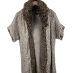 Apt. 9  Faux Fur Trim Cardigan Cable Knit Short Sleeve Wool Blend Women's Size XL Photo 0
