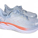 Hoka women's Clifton 8 Sneakers - Light Blue and Orange size 9.5D Photo 0
