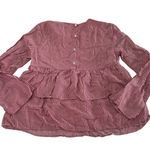 ZARA Trafaluc Shirt Womens XS Red White Striped Long Sleeve Ruffle Blouse Top Photo 3