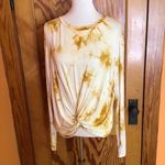 Tie Dye Twist Front Long Sleeve Top Soft Lightweight Casual Gold Size XL Photo 4