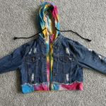 American Bazi Hooded Denim women Jacket With Tie-Dye Trim cropped distressed Photo 0