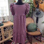 ZARA  Pink & Navy Gingham Check Ruffle Babydoll Prairie Midi Dress Photo 1