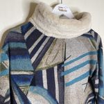 Trisha Tyler Faux Fur Tunic Top Cowl Neck Boho Geometric Pattern Size XS Blue Photo 2