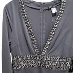 Venus  Plunging Embellished Jeweled Dress Long Sleeve Grey Size 4 New Photo 3
