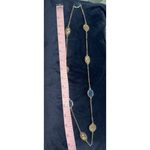 Gold Tone Blue Quartz Druzy Textured Disc Charms Necklace Long Layering Chain Photo 6