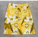 Calvin Klein Linen Blend Yellow White Abstract Floral A-Line Pencil Skirt Size 8 Photo 1