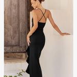 Black Formal Evening Dress with Ruffle Slit Photo 3
