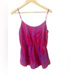 Amanda Uprichard  Pink and Purple Abstract 100% Silk Faux Wrap Top Size Medium Photo 1