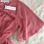 Coral Pink Lace Up Peplum Top Blouse Short Flutter Sleeve Flowy XS X Photo 8