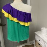 Mardi Gras One Shoulder Ruffle Top Vine & Love Size Small Casual Parade Party Purple Photo 2