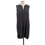 Eileen Fisher  Twill Plaid‎ Mandarin Collared Shirt Dress Tunic Gray Size Medium Photo 2