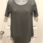 Zenana Signature Charcoal Gray Lace Sleeve Tunic Top Women's Medium M Photo 0