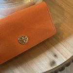Tory Burch Orange Leather Fold Over Sunglasses Case Photo 2