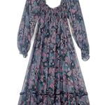 Vintage Union Made Pleated Midi Dress Size 4 Dark Floral Purple Fairy 70s 80s Photo 5