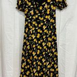 O.p.t. Melanie Lemon Printed Puff Sleeve Slit Midi Dress Black/Yellow Women's M Size M Photo 2