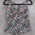 White Geometric Open Back Crisscross Tie Boho Beach Swim Tankini Top Small Black Photo 0