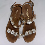 Italian Shoemakers  Size 8 Slide On Floral Flat Sandals Leather Brown Tan Photo 1