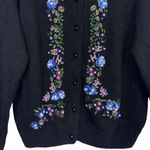 Vintage Silk Angora Rabbit Cardigan Sweater Small Black Floral Beaded Sequins Photo 3