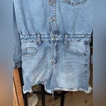 Paige  denim romper long sleeve button down collar western shorts light wash Photo 5