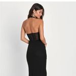 Lulus Never-Ending Glamour Black Mesh Cross-Front Halter Maxi Dress Photo 1