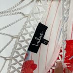 Lulus Tropical Floral Stripe V Neck Lace Up Back Mini Dress White Blue Red XS Photo 4