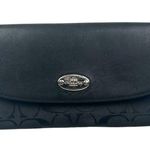 Coach Y2K Vintage Black Signature Jacquard & Leather Wallet Silver Logo Plaque Photo 0
