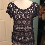 Cato  NWOT crochet blouse with fringe bottom Photo 0
